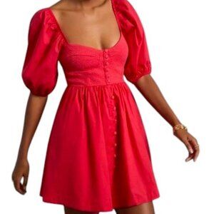 Anthropologie | Maeve Puff Sleeve Dress Red Small Pockets